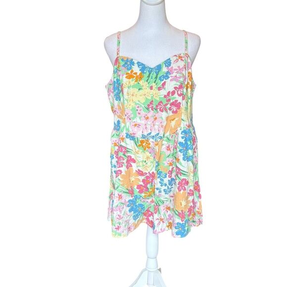 Old Navy Fit & Flare Cami Romper Floral Linen Blend Womens Size XL - Picture 2 of 12